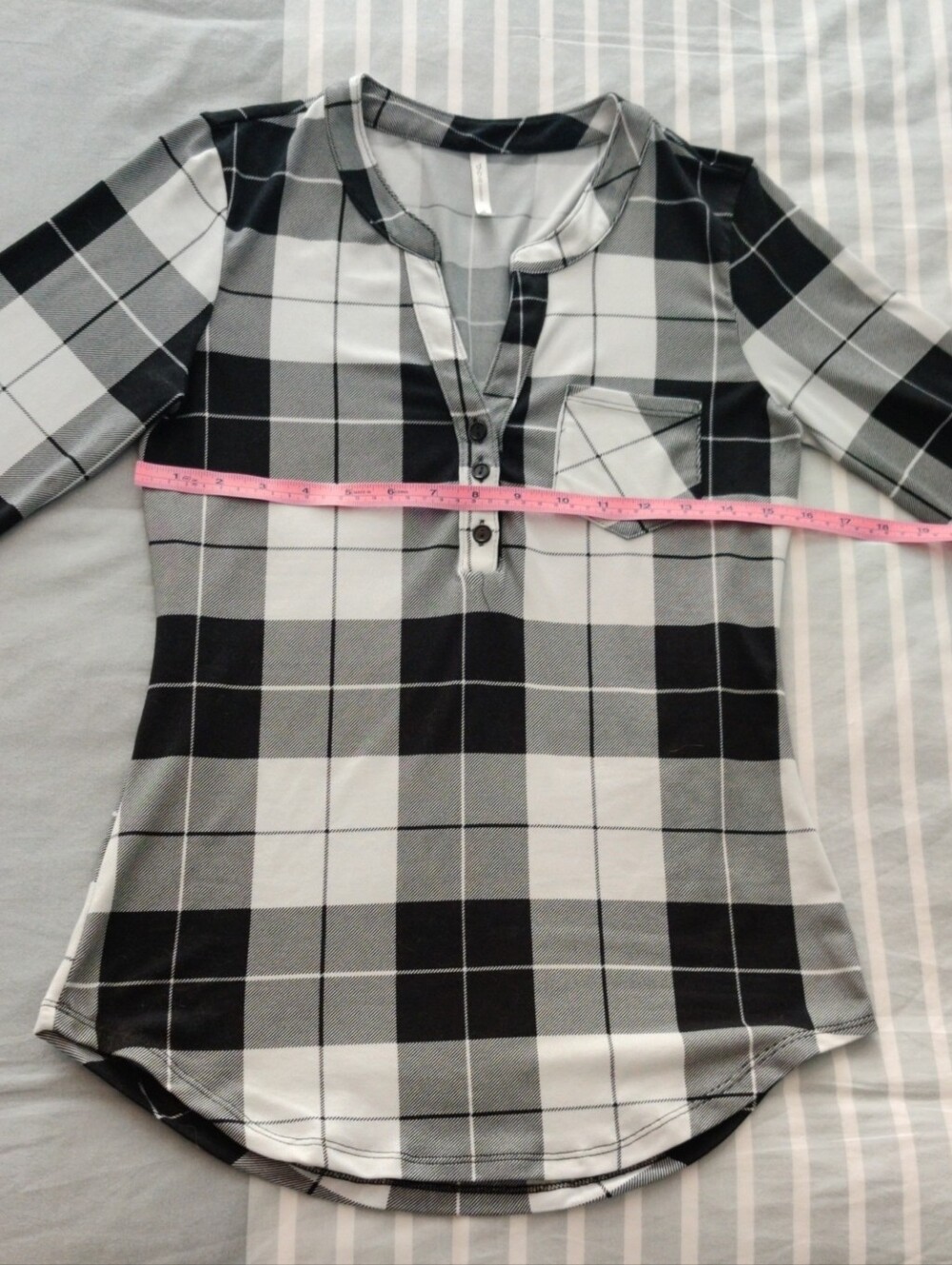 DNA couture Black and White Plaid Henley Shirt
